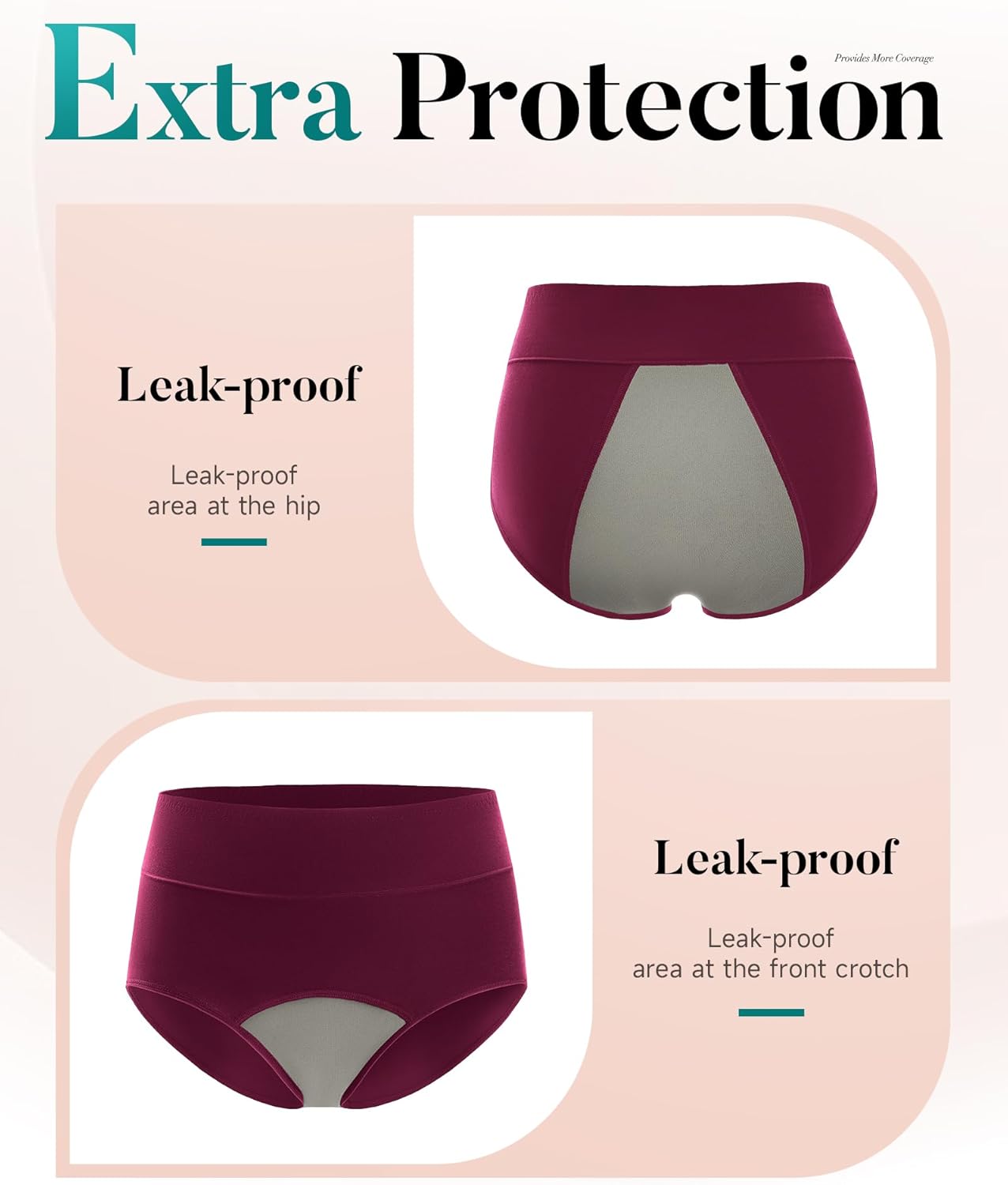 PULIOU Period Underwear for Women Heavy Flow High Waisted Menstrual Panties Teens Cotton Postpartum Hipster 3 Pack Black - Image 5