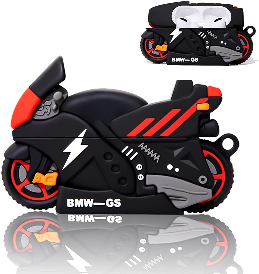 Yatchen Unique Case for AirPods 4 Case,Cute 3D Cartoon 3D Cartoon Motociclo AirPods 4rd Generation Cover Kawaii Cool Soft Silicone Protector with Keychain Shockproof Charging Case for AirPods 4