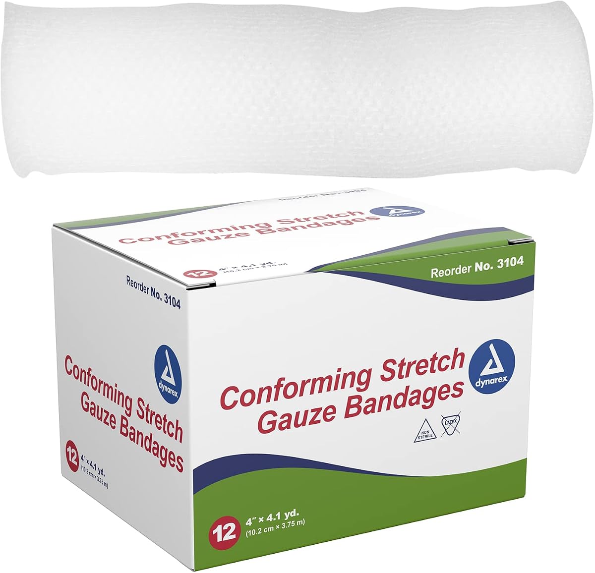 Vendas de gasa elástica Dynarex, 4" x 4,1 yardas, no estériles y sin látex, cuidado de heridas en entornos médicos y domésticos, 1 caja de 12 vendas de gasa elástica Dynarex