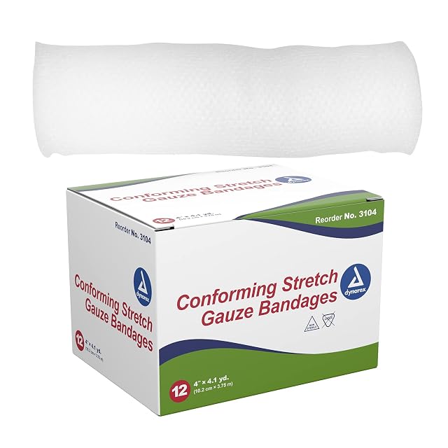 Dynarex Stretch Gauze Bandages 4 x 4 1 yds Non-Sterile Latex-Free Wound Care in Medical and Home Environments