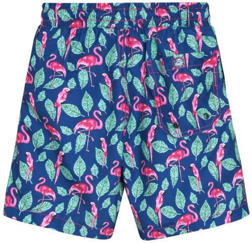 Beach Bros. Boys' Swim Trunks - Upf 30+ Quick Dry Board Shorts Bathing Suit (Size: 5-20), Size 12, Navy Flamingo #TOP5