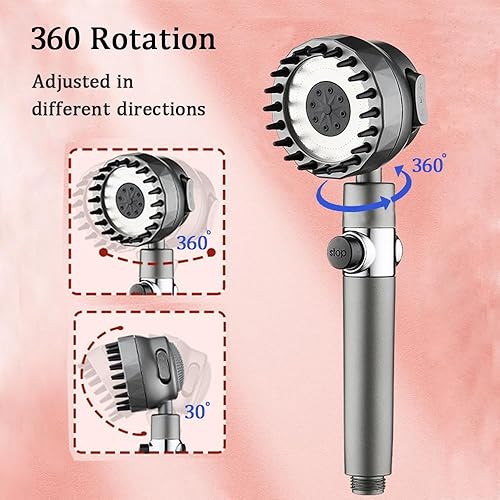 Miniatura 5 de Cabezal de ducha filtrado de alta presión, ducha de masaje multifuncional con 3 modos y botón de parada de agua, cabezal de ducha giratorio para