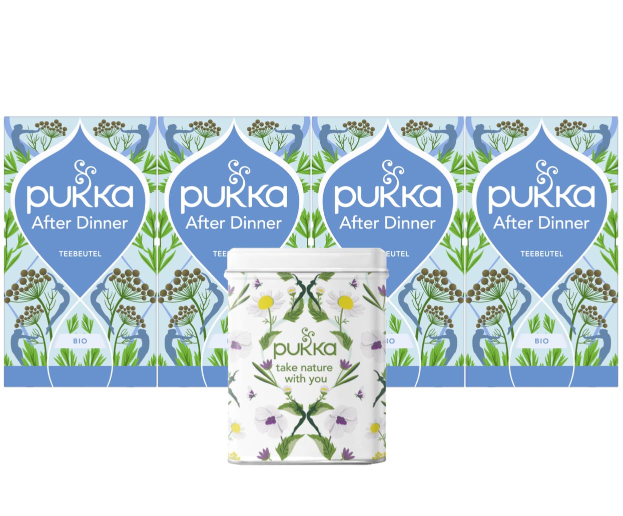 Pukka Tee, Bio-Kräutertee "After Dinner", 4er Pack, 80 Teebeutel inkl. Pukka Dose