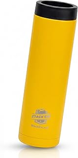Patented Double Can Cooler Insulator - Holds Two 12 oz Cans - Stainless Steel Stackable Thermocooler - Reusable Drink Holder for Beer, Seltzer, Soda, Energy Drinks (Yellow)