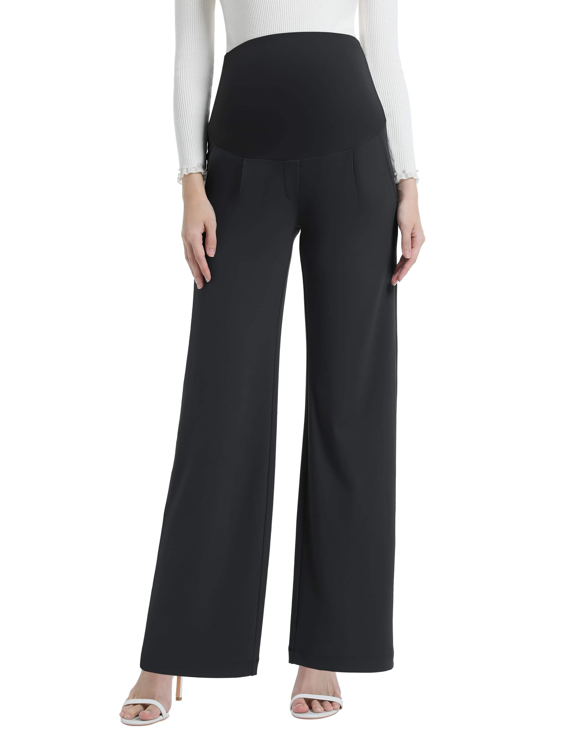Pantalon Grossesse Femme Jambes Larges Bureau | Taille Haute, Extensible, Avec Poches, Maternité, Travail, Maison