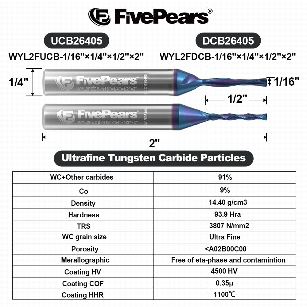 FivePears Up Cut And Down Cut Spiral Router Bit 1/4 Inch
