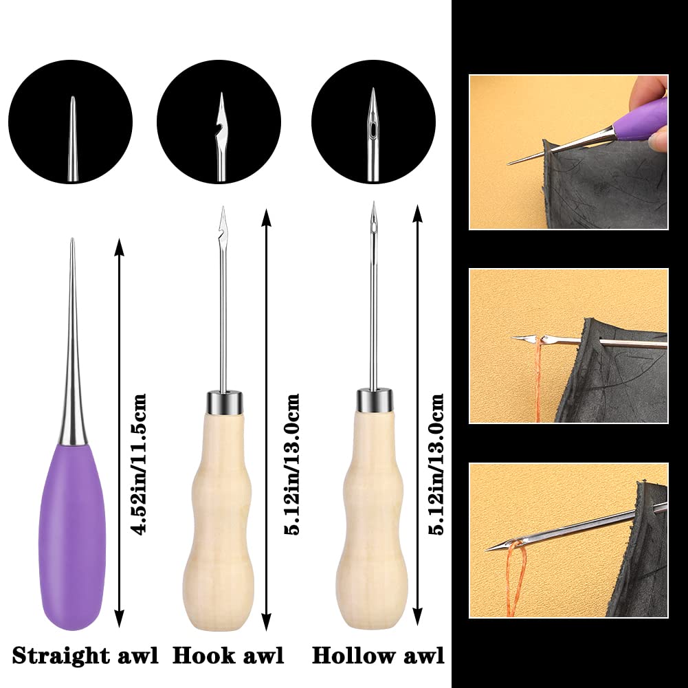 Lot De 40 Outils De Couture En Cuir Avec Fil Ciré, Alêne, Découseur Et Aiguilles à Coudre à La Main Du Cuir, Outils De Couture Du Cuir Pour Artisanat Du Cuir