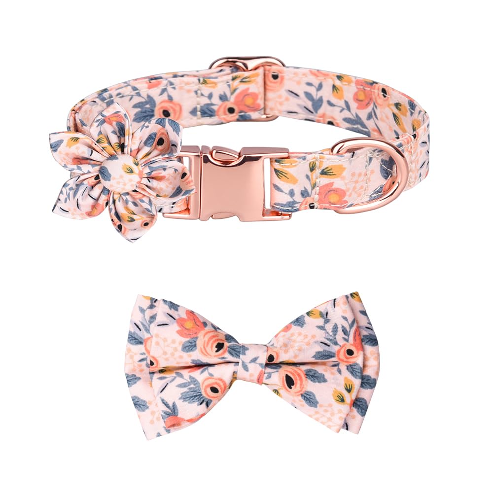 Dog Collar with Flower Bow tie, Puppy Collar Cute Girl Dog Collars with Safety Metal Buckle, Adjustable Floral Pattern Dog Collar for Small Medium Large Dogs (S?Neck:11''-16'' Width:0.6''?, Orange)