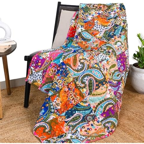 RAJRANG Reversible Floral Patchwork Throw Blanket Cover