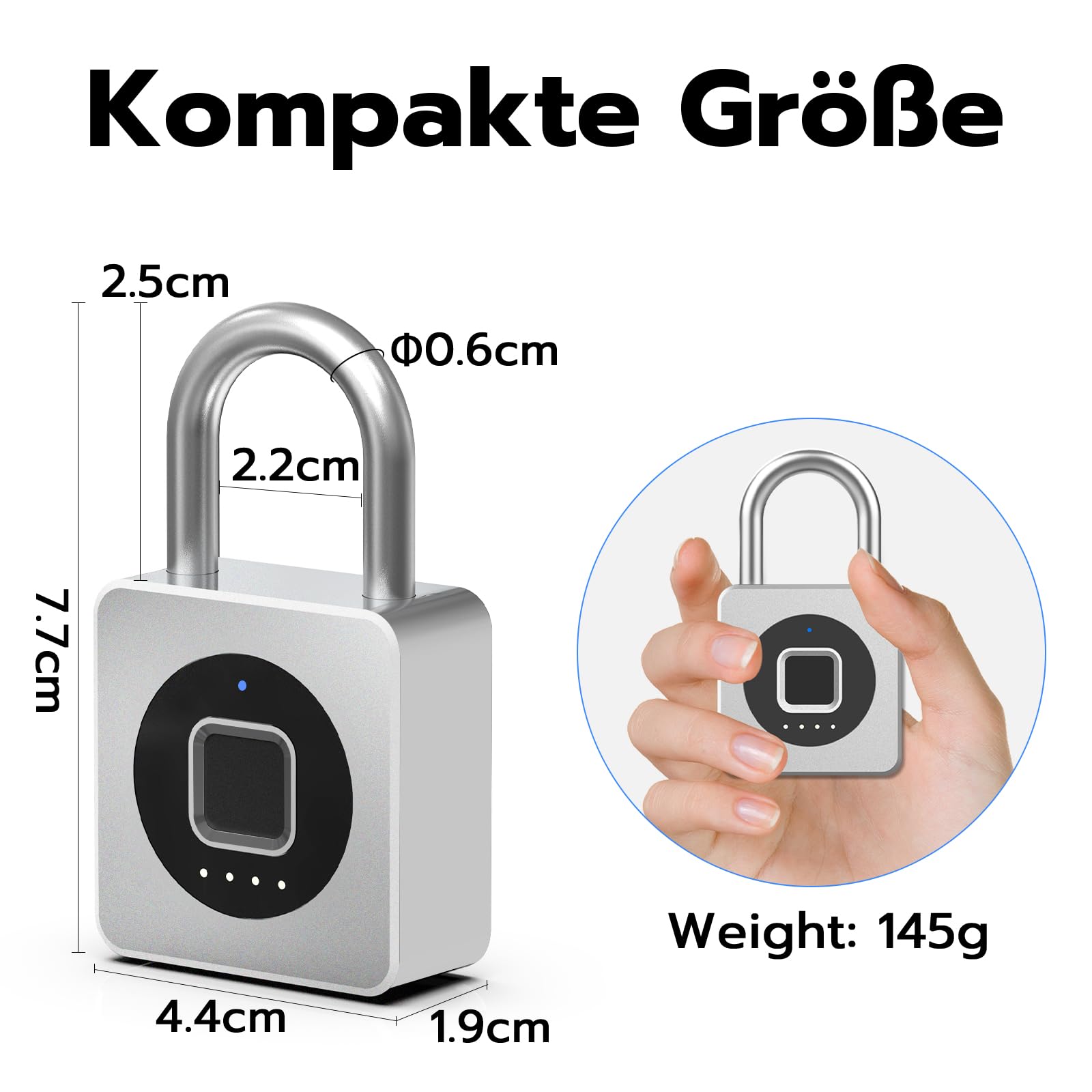 Eseesmart Cadenas à empreintes digitales, pour salle de sport, Bluetooth avec empreintes digitales, IOS Watch, cadenas étanche pour bagages, entrepôts, voiture de fret, garage, casier