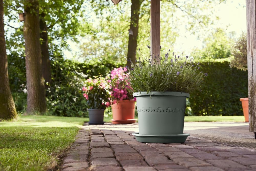 elho Algarve Cilindro 30 - Flower Pot Outdoor - 100% Recycled Plastic - Ø 29.5 x H 24.7 cm - Green/Thyme Green