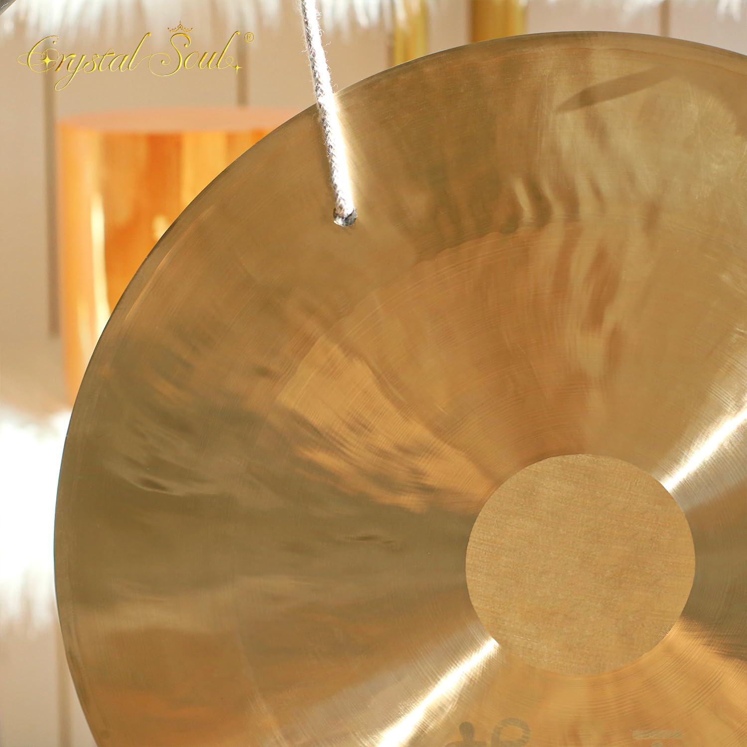 Crystal Soul - Gong de bronce hecho a mano personalizable con mazo para meditación atención plena y sanación con sonido (40 pulgadas)