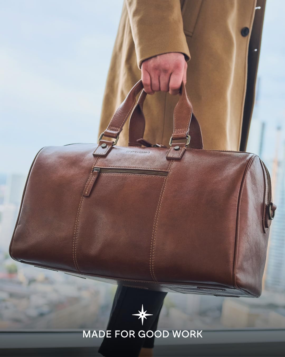 DRAKENSBERG Bolso de viaje de piel 'Romeo' (48 cm) pequeño y elegante, para hombre y mujer, equipaje de mano autorizado, Castaño-marrón, Handgepäck 48cm, 35 Liter, Bolsa de viaje de cuero auténtico