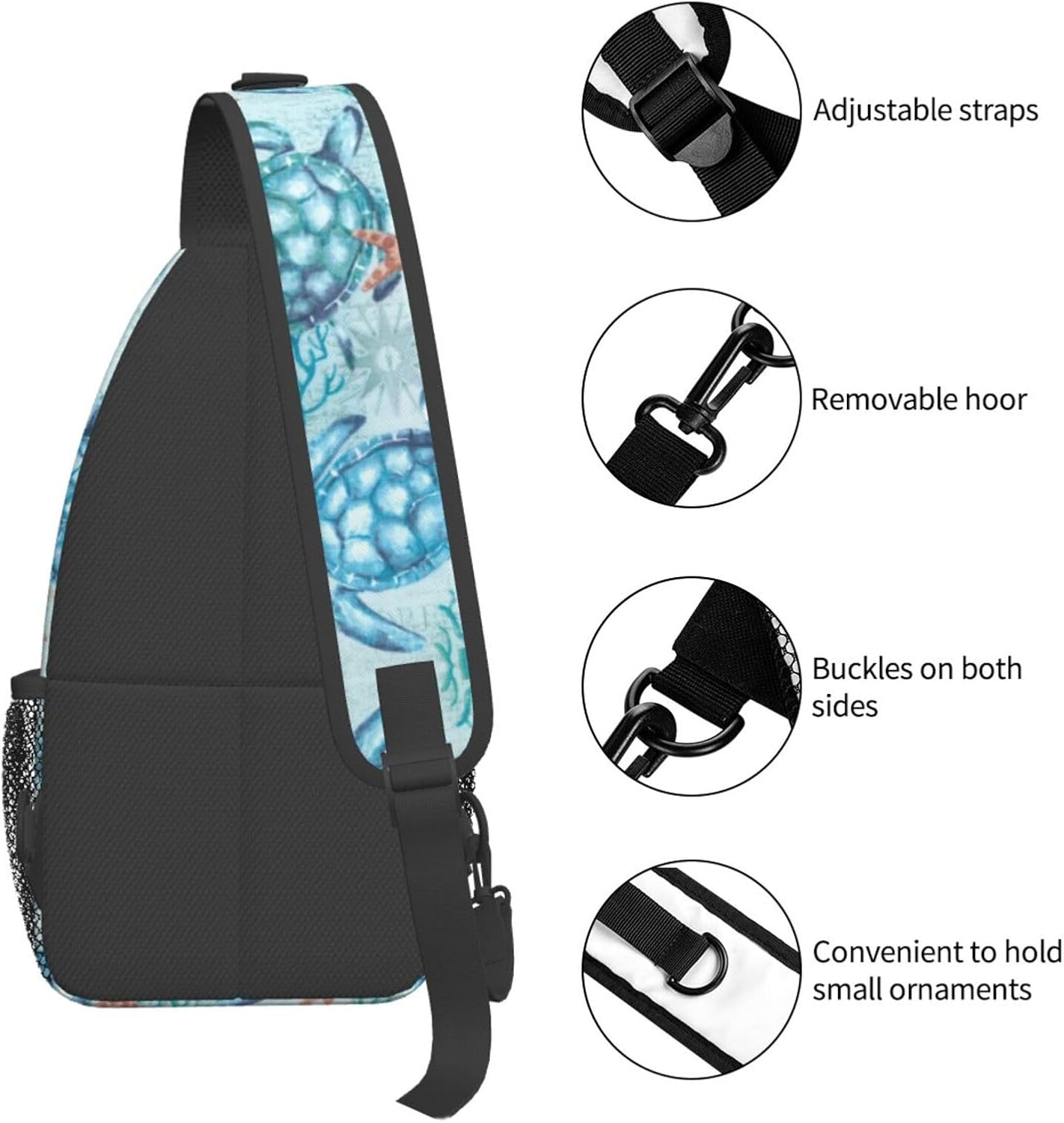 Sea Turtle Sling Backpack for Women Men - Fashion Crossbody Shoulder Chest Bag for Travel, Hiking, Casual Sport Daypack