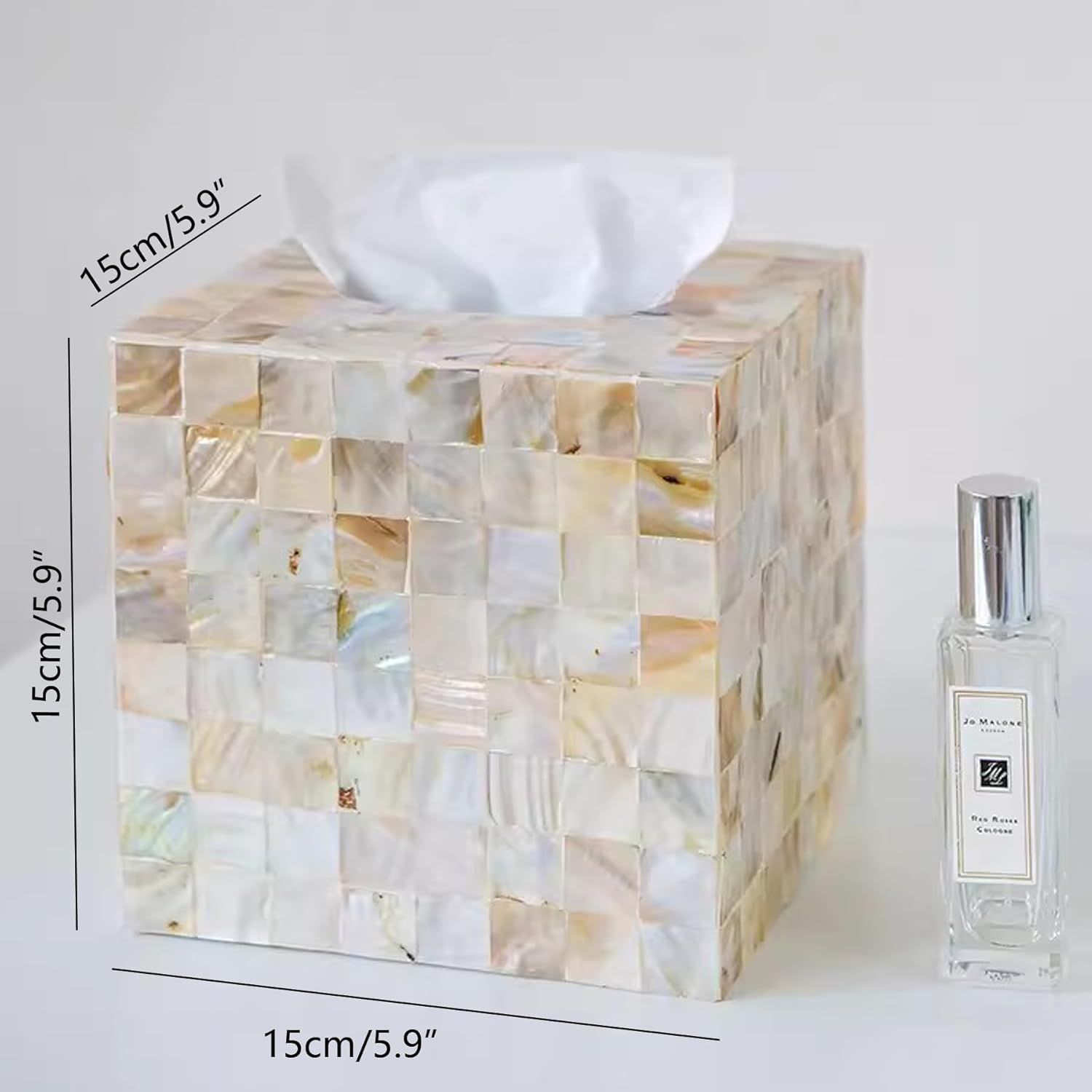 i-lan Mother of Pearl Tissue Holder,Sea Pearl Shell Decorative Square Tissue Cover Box for Bathroom,Mother of Pearl Napkin Box,MOP Tissue Cover Cube Box(champagne gold)