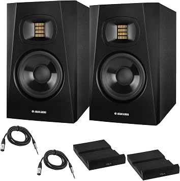 Adam Audio Professional T-Series T5V 5" 70W 2-Way Active Nearfield Monitor, Pair, Bundle with 2X 10 Balanced 1/4" TRS Male to 3-Pin XLR Cable and H&A Isolation Pad