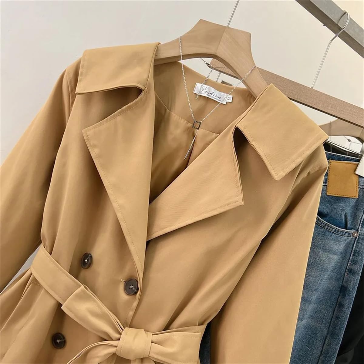 Eleganter zweireihiger Damen-Trenchcoat mit langen Ärmeln, mittellang, Windbreaker