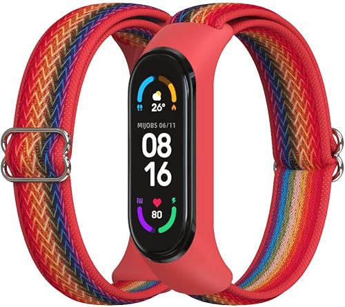 CYTSH Correa de reloj para Mi Band 6 Correa elástica ajustable de nailon trenzado Miband 6 Miband 5 Pulsera 5 6 Correa de reloj 2 piezas (color arco