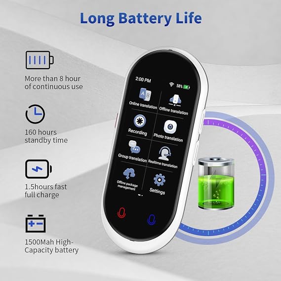 Language Translator Device Two-Way Instant 137 Languages Support Voice & Text Offline Photo Translation High Accuracy for Travel Learning Business white