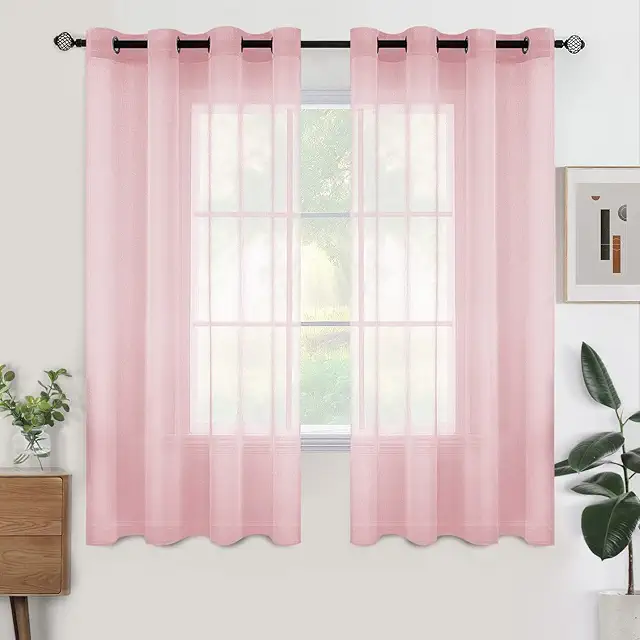 Woaboy Voile Gardinen Kurz 2er Set 140x145 cm Rosa - Ovenlysvindue Gardin