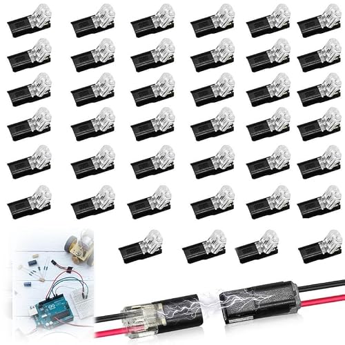 Connecteur de Câble 2 Broches [40 Pièces] - Connecteur Rapide IDC Sans Dénudage (Type D2), Prise Étanche 12V-24V pour 18-22 AWG, Raccord de Fil pour Voiture Camion LED, Transparent