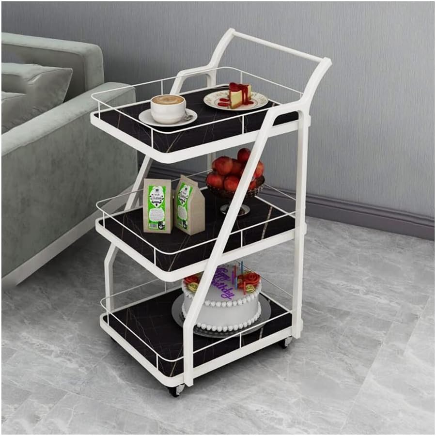 Image of Crown Art SHOPPEEThree-Tier a transportable Kitchen Storage cart and a Serving Trolley for Gatherings, add Tea, Coffee, Whiskey Sampling, and Even a Few Magazines and Novels (Gray Black)