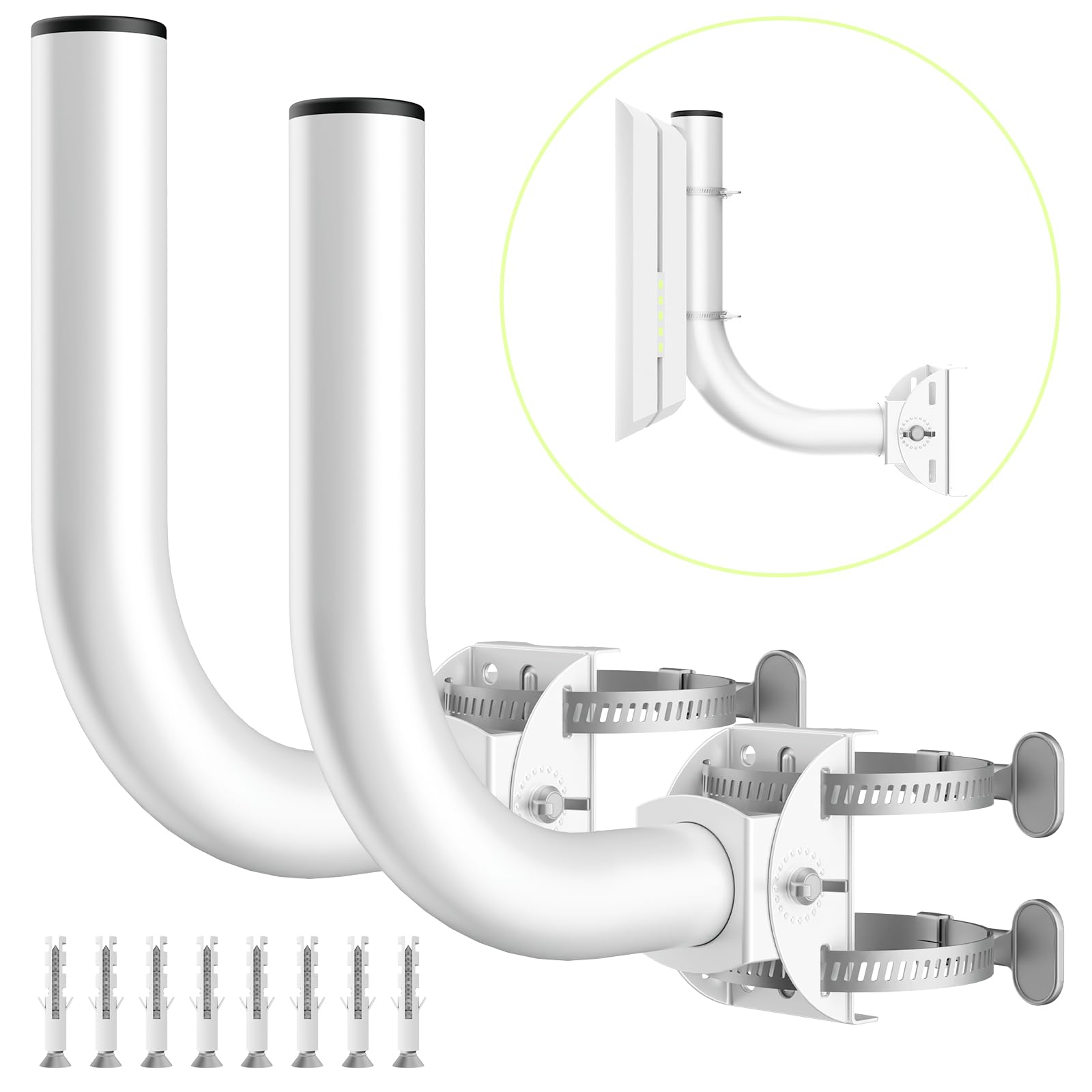 KORYCE Universal Wireless Bridge Bracket Mount, 2-Pack J Pole Mounts, 180 Adjustable Wall-Mounted Mount for Outside Antenna Starlink, Outdoor Bracket for AP Access Point Client CPE