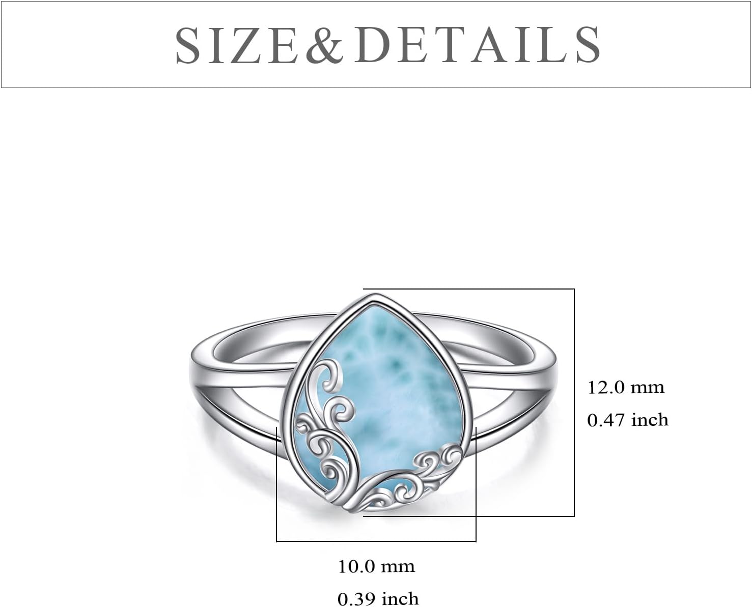 POPLYKE Larimar Filigree Band Ring Sterling Silver Gemstone Stones Jewelry Gift for Women 10 Size - Image 6