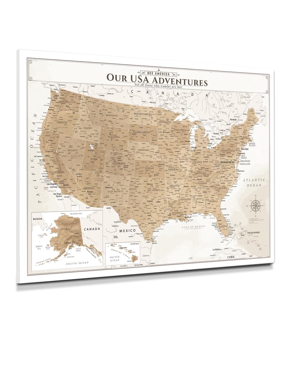IPIC Vintage USA Maps for Wall, Map of the United States, Size 40x30 in
