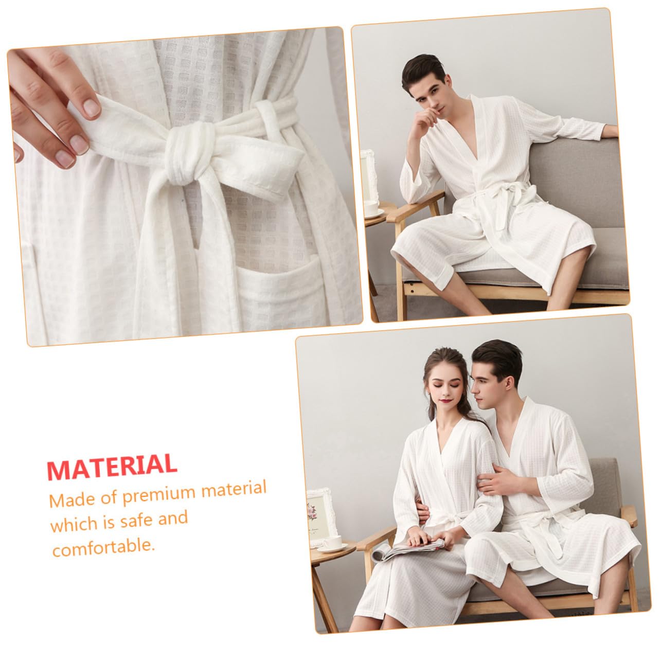 LIFKOME Peignoir Couple Homme à Manches 3/4 Respirant en Polyester Xl Blanc