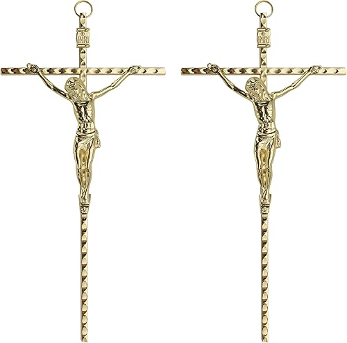 FILTA Crucifijo de pared de metal dorado y crucifijo católico de metal para decoración del hogar, delgadas cruces católicas colgantes de Jesucristo