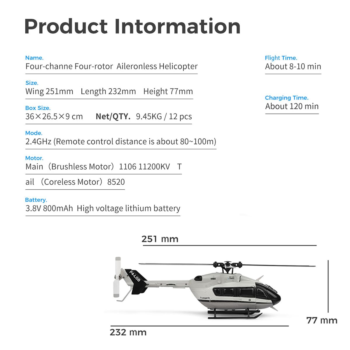 WL-K160 helikopter RC, 2,4 GHz 4CH EC-145 160-klasa Flybarless RC helikopter z silnikiem bezszczotkowym, utrzymywanie wysokości i przełączana przepustnica, realistyczny samolot dla dorosłych