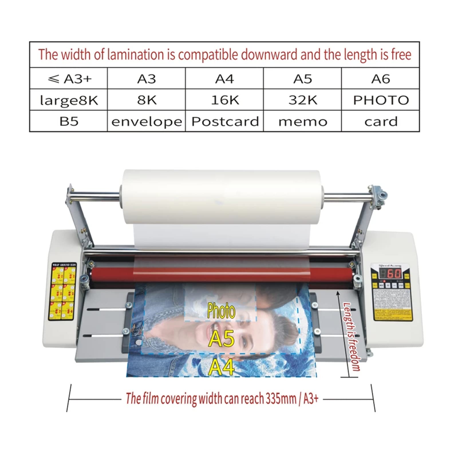 Laminatrice per Film a Freddo A2+ Macchina per Laminazione su Un Lato E su Entrambi I Lati, Temperatura 0°C-180°C, velocità Regolabile, con Display Digitale LCD, per Documenti, Foto, Carte