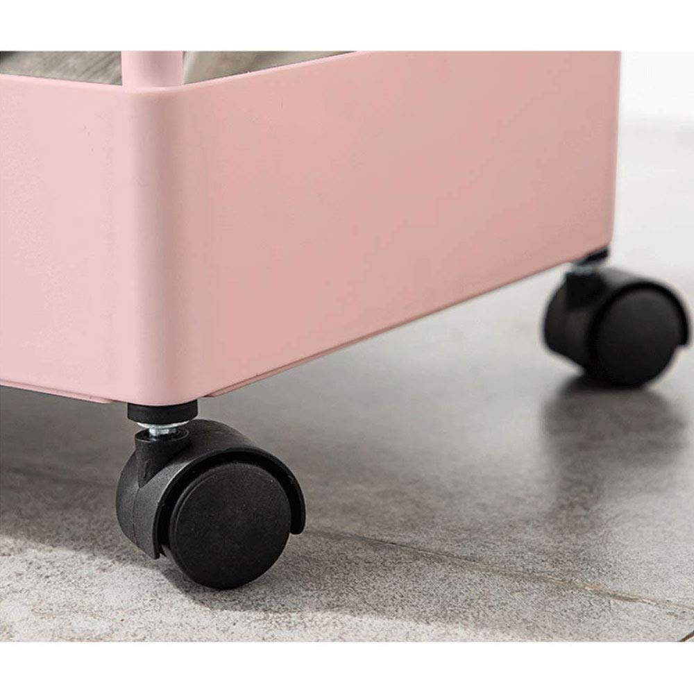 4 Tier Utility Rolling Cart Pink Storage Cart with Wheels Slim