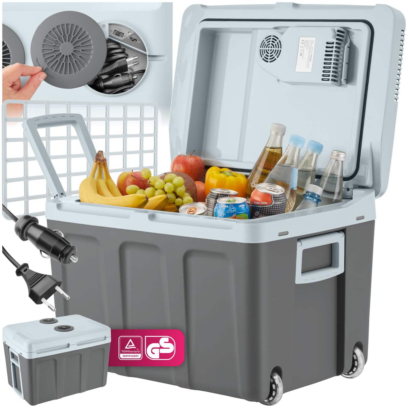 tectake® Nevera portátil eléctrica 40L, Ligera y silenciosa con Modo Eco, Cables AC/DC incluidos, Mini Nevera portatil, frigoríficos pequeños, Nevera para Coche y Camping, Nevera Playa - Gris