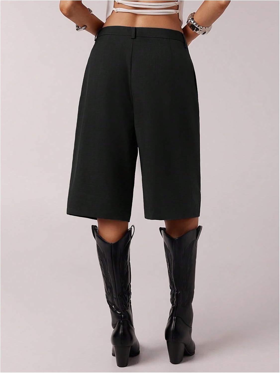 Milumia Women's Dressy Casual Wide Leg Bermuda Shorts Pleated Dress Shorts with Pockets - Image 4