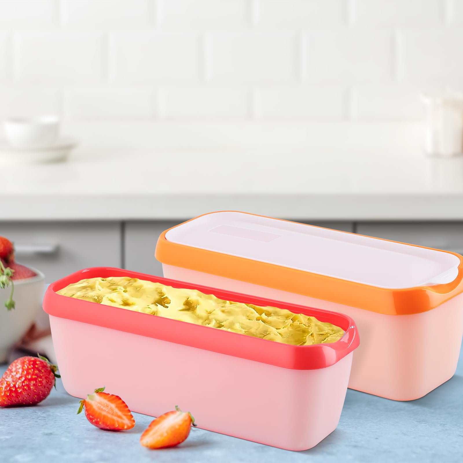 Eisbehälter für Speiseeis,BPA frei, 2er-Set Eisbehälter für Speiseeis 1.5 L, Wiederverwendbare Hausgemachte Eiscreme-Behälter mit Deckel, Für Selbstgemachtes Eis, Sorbets, Joghurt