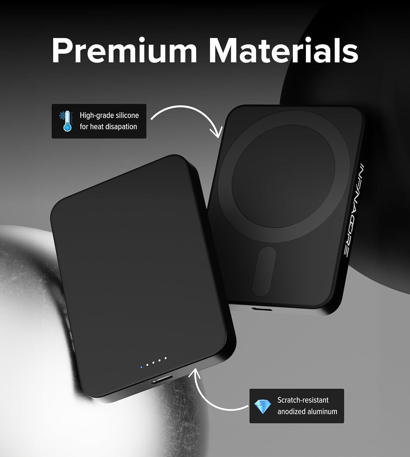 InfinaCore MagSafe Battery Pack showing premium materials