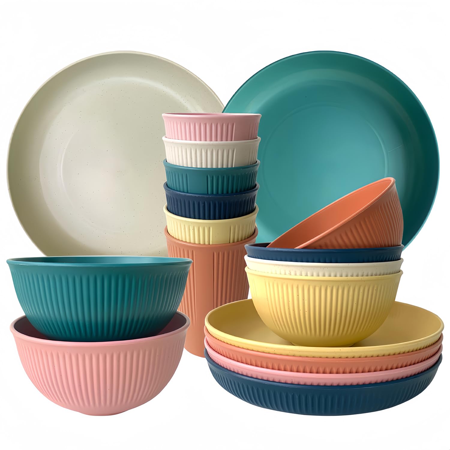 Camping Plates, Unbreakable Dinner Sets for 6, 18 Pcs Plastic Picnic Set for Party Home & Picnic