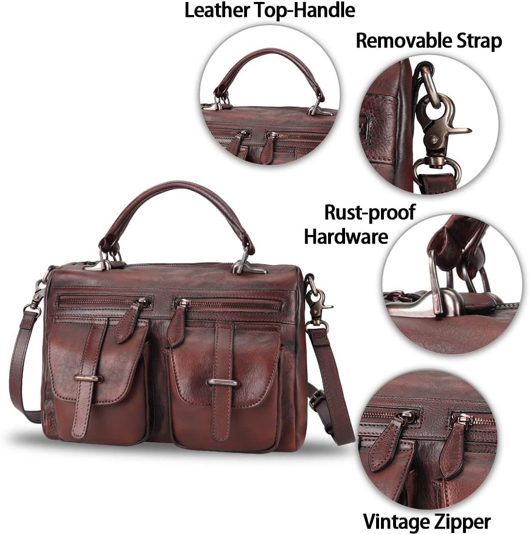 Genuine Leather Purse and Handbag for Women Vintage Handmade Leather Top Handle Satchel Purses Shoulder Bag Strap