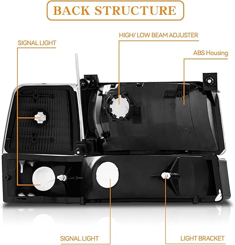 Miniatura 3 de Faros delanteros para Ford F150 Bronco 1992-1996, conjunto de faros LED para 92-97 F250 F350 Super Duty, reflector ámbar de carcasa negra