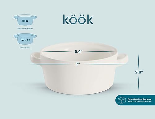 Miniatura 6 de Kook Cuencos apilables de cerámica, aptos para horno, microondas y lavavajillas, con asas, para cazuela, pasta, cereales, 23.6 onzas, juego de 4