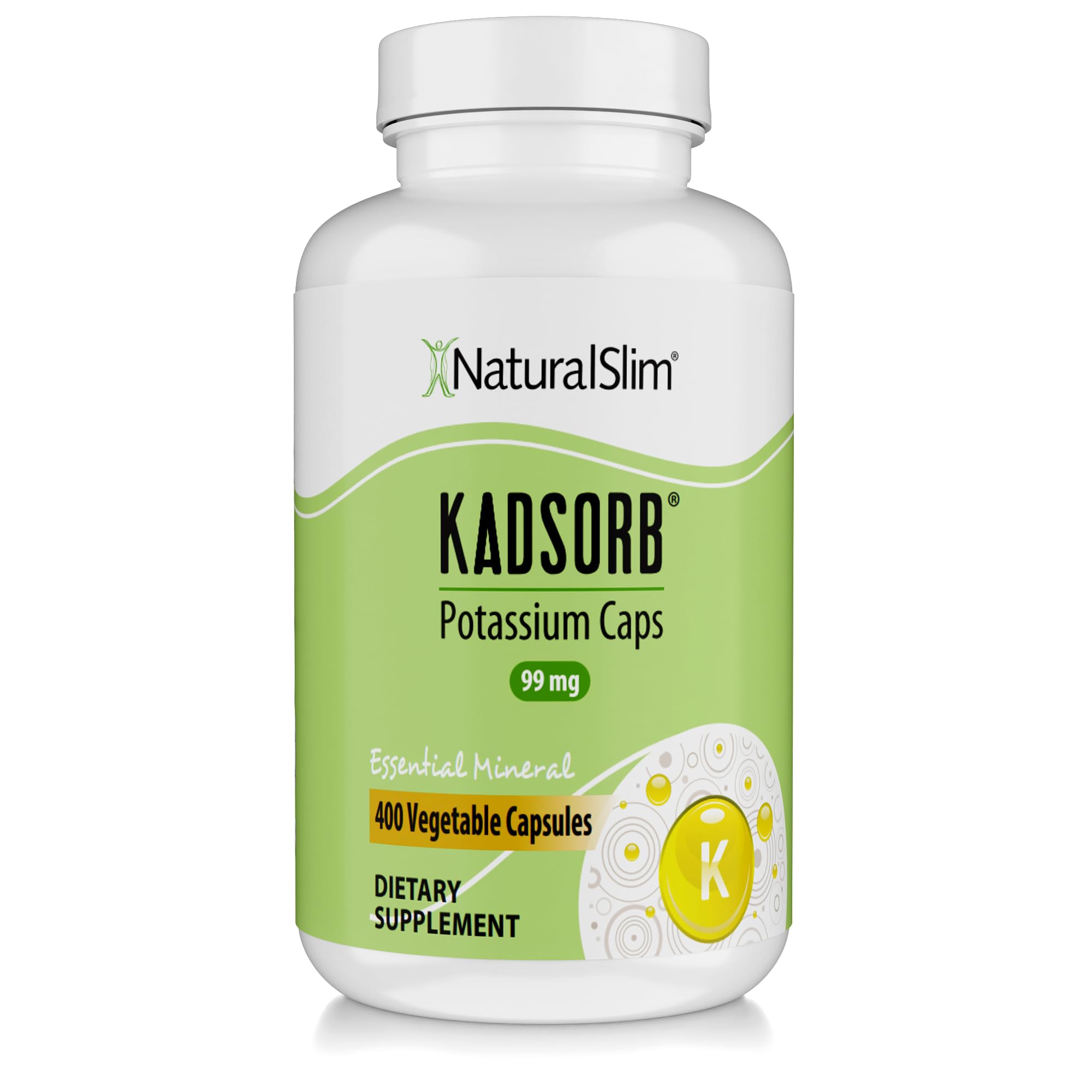 NaturalSlim Natural Potassium Citrate Gluconate 99 mg - Kadsorb Supports Electrolyte Balance & Normal pH - Absorbable Potassium Supplements with Essential Minerals - Non GMO 400 Capsules 1 Pack