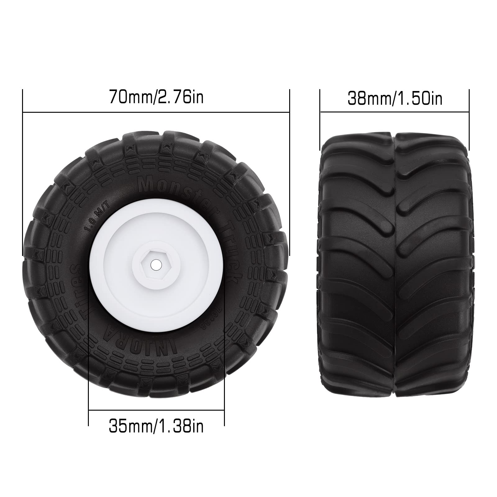 INJORA Monster Truck Felgen 70 * 38mm für FMS FCX24 FCX18 SCX24 TRX4MT Gladiator Bronco Deadbolt 1/24 1/18 RC Crawler Car,Weiß