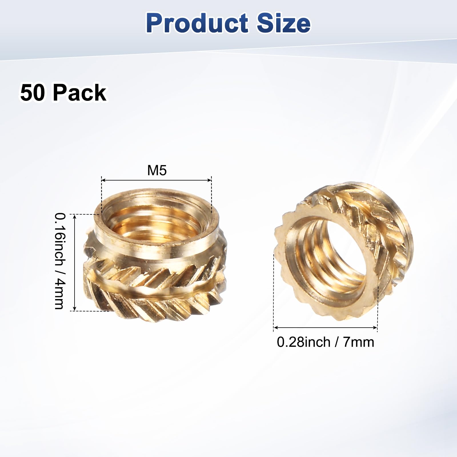 M METERXITY 50-Pack Threaded Inserts, M5 x 4mm L x 7mm OD Brass Heat Set Insert Nuts - Image 3