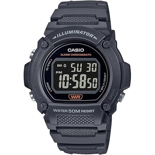 Casio Quartz Fitness Watch with Resin Strap, Gray, 25.5 (Model: W-219H-8BVCF)