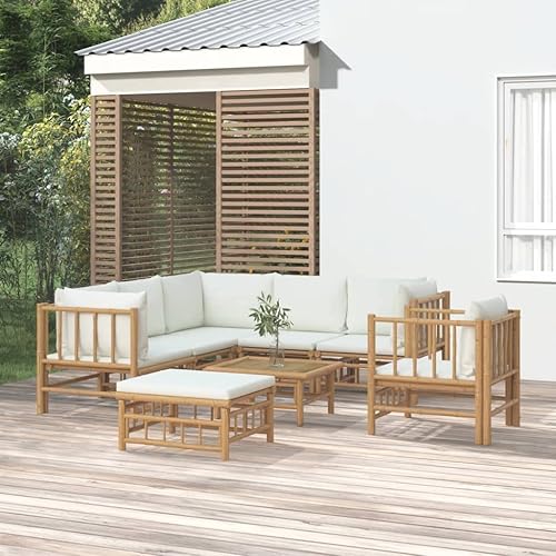 Miniatura 59 de 5 Piece Bamboo Garden Lounge Set Outdoor Patio Furniture with Beige Cushions, Natural Bamboo Rectangular Seating Set for Backyard, Porch, and