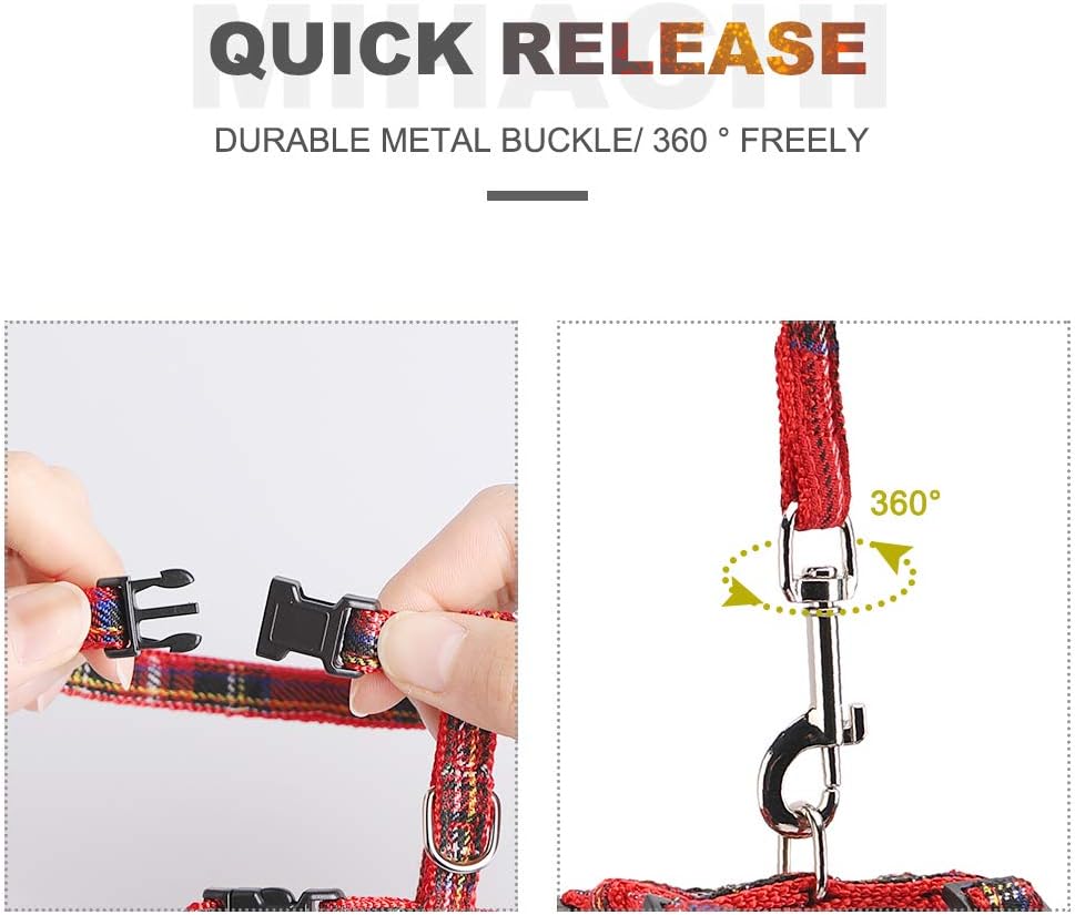 Cat Harness Adjustable with Removable Bowtie-for Kitty & Rabbit,Plaid Harness and Leash Set, Red