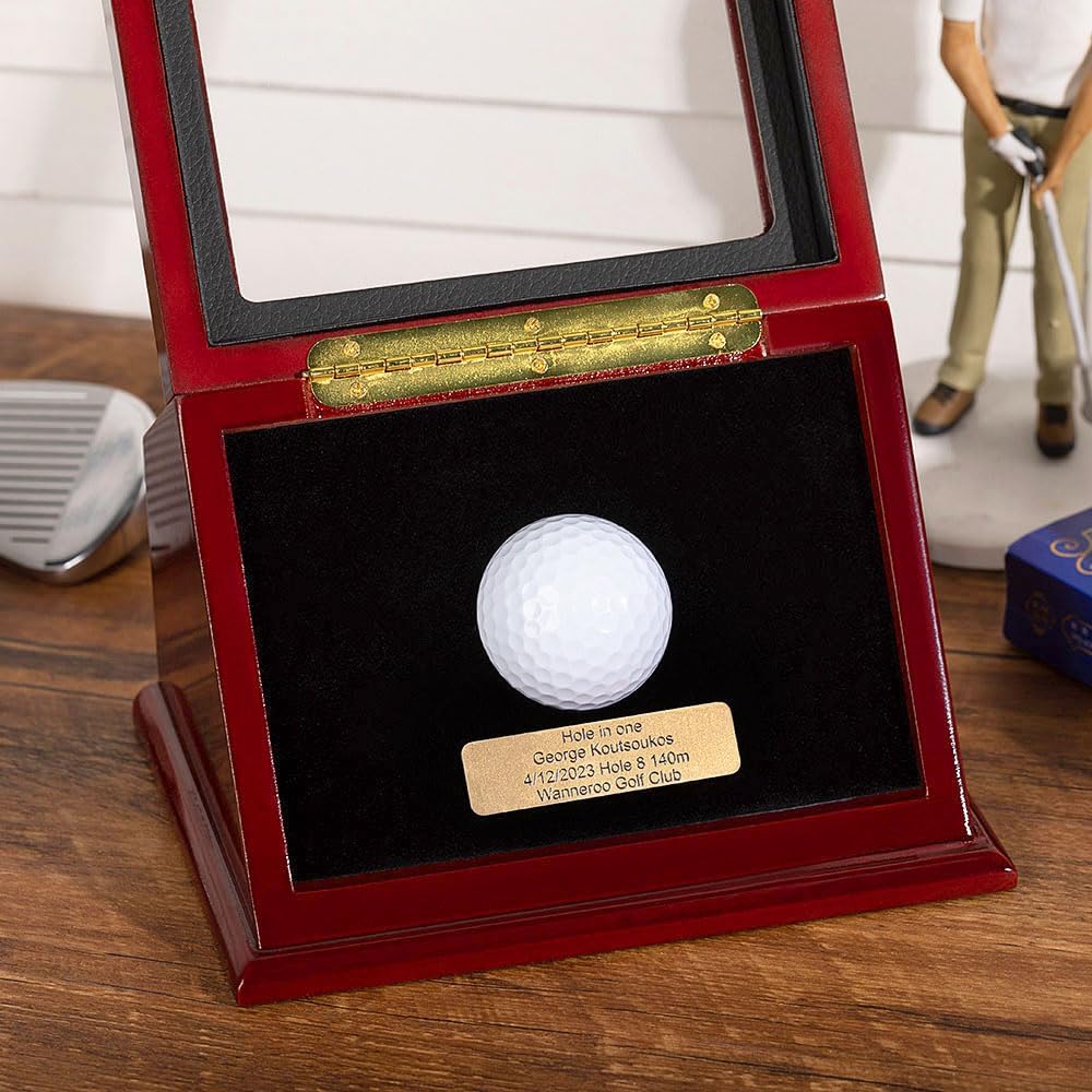 Personalized Hole-in-One Golf Display Box, Custom Wood Golf Ball Display Case with Glass Lid, Golf Accessories, Gift for Golf Lover/Dad/Boyfriend