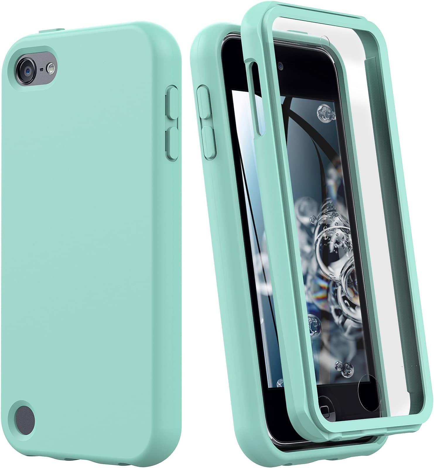 iPod Touch 7 Case, iPod Touch 6 Case, Shockproof Silicone Case [with Built in Screen Protector] Full Body Heavy Duty Rugged Defender Cover for Apple iPod Touch 7th/6th/5th Generation (Mint Green)